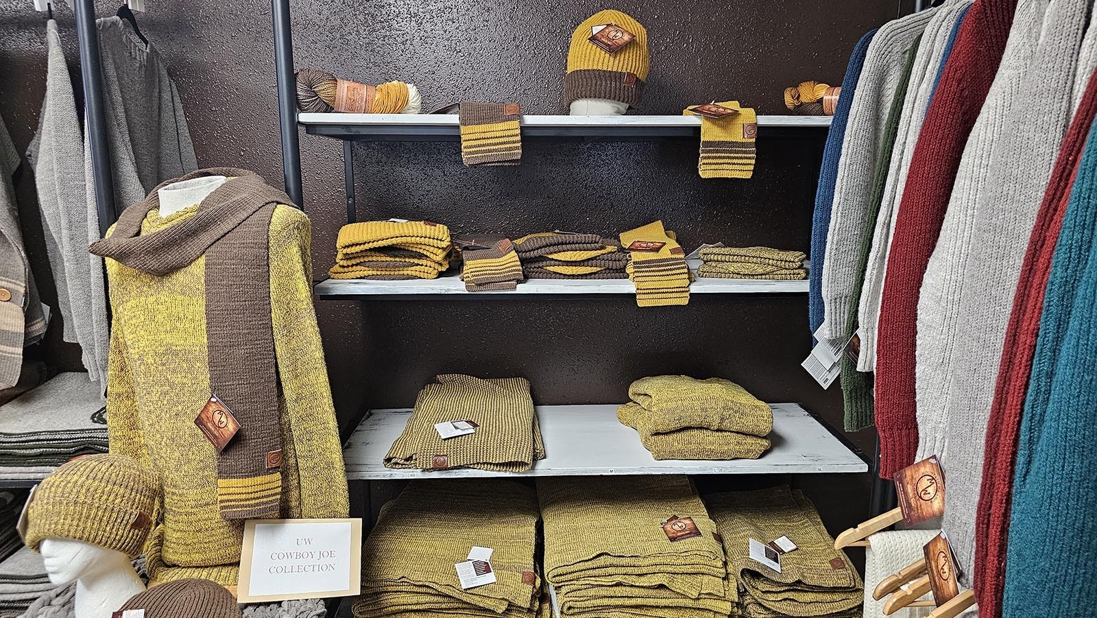 A line of clothing apparel has been created for University of Wyoming in brown and gold.