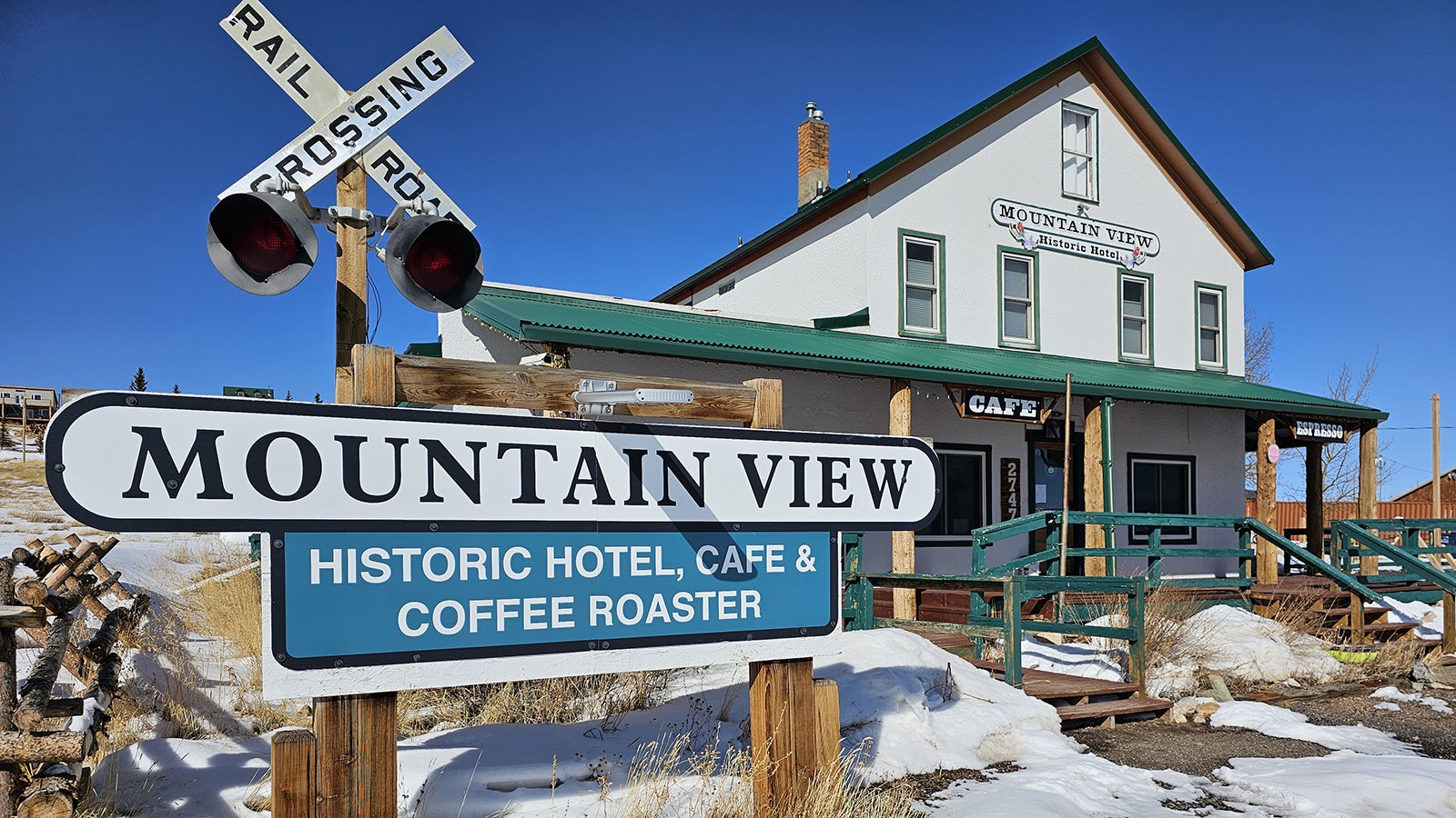 The 117-year-old Mountain View Historic Hotel & Café in Centennial, Wyoming.