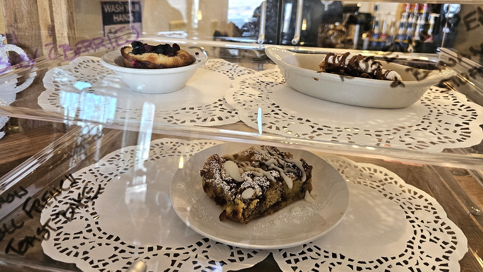 Fresh-baked pastries are available each day.