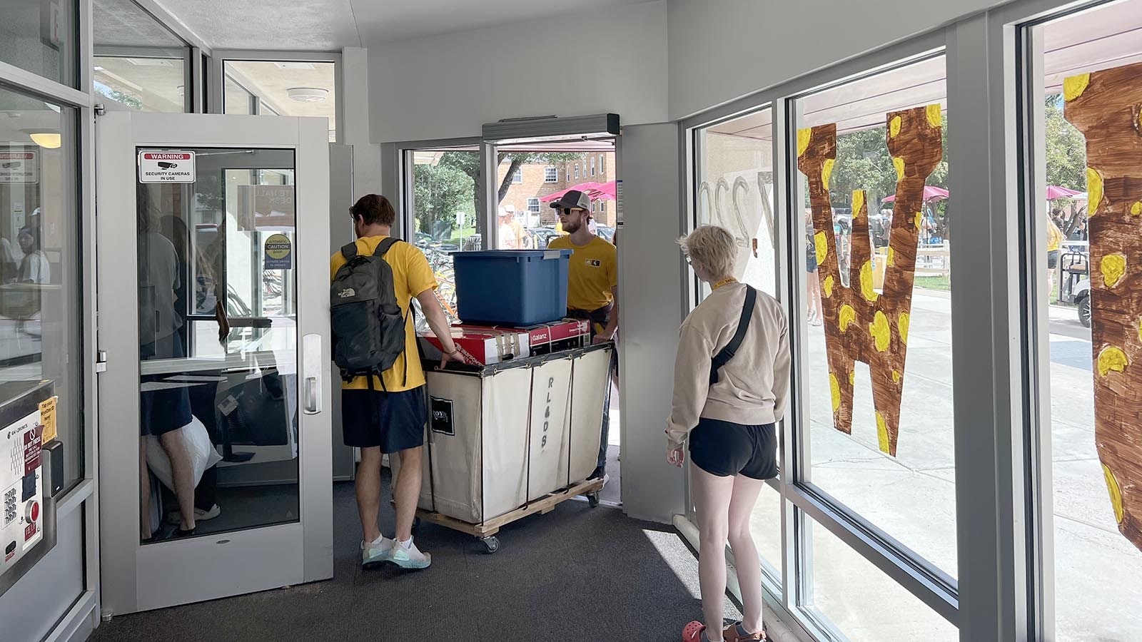 The front door to White Hall dormitory on the University of Wyoming campus became a bottleneck on move-in day Friday.