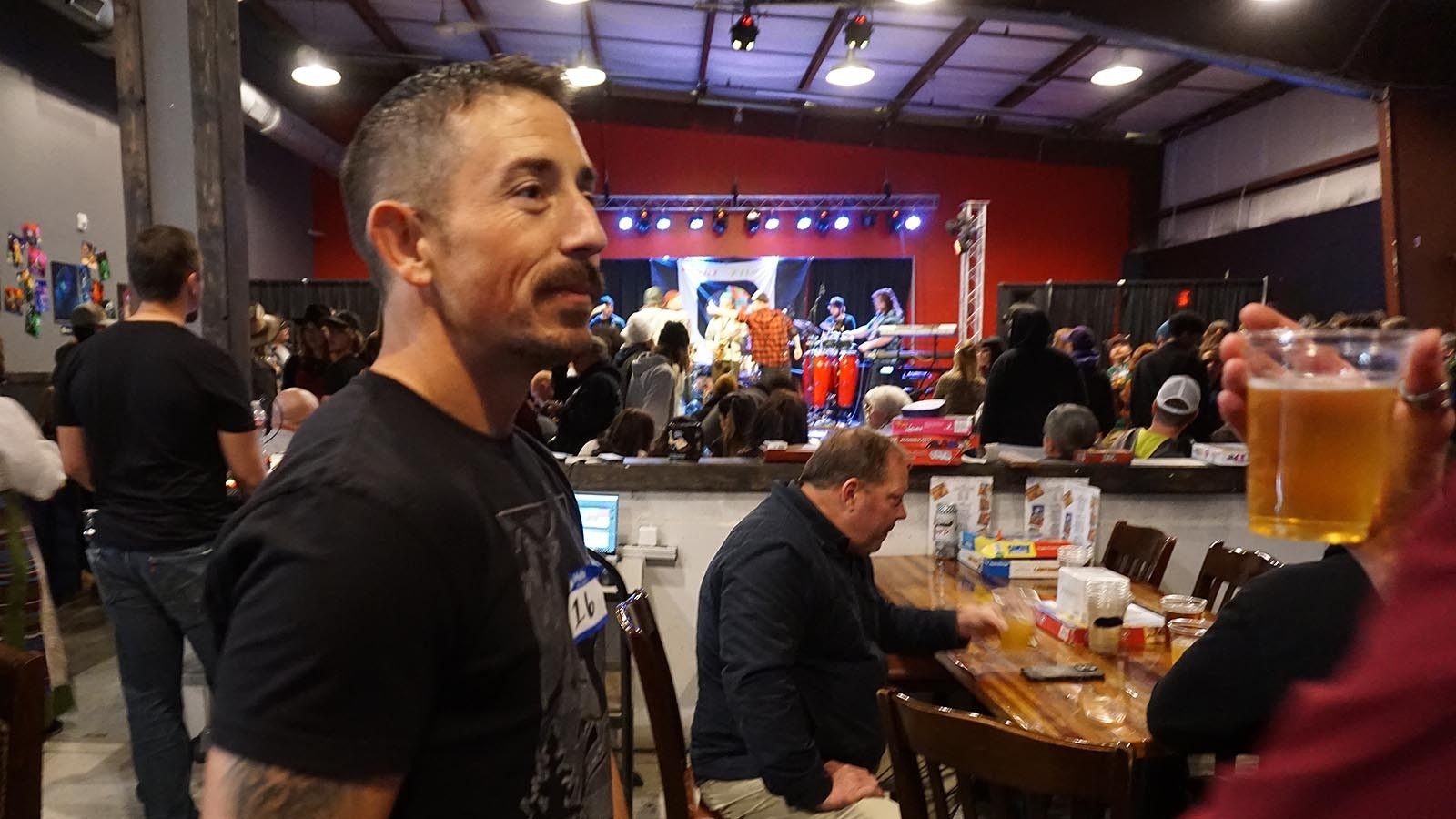 Anthony Schoenwolf shows off his mustache during a recent competition in Casper, Wyoming.