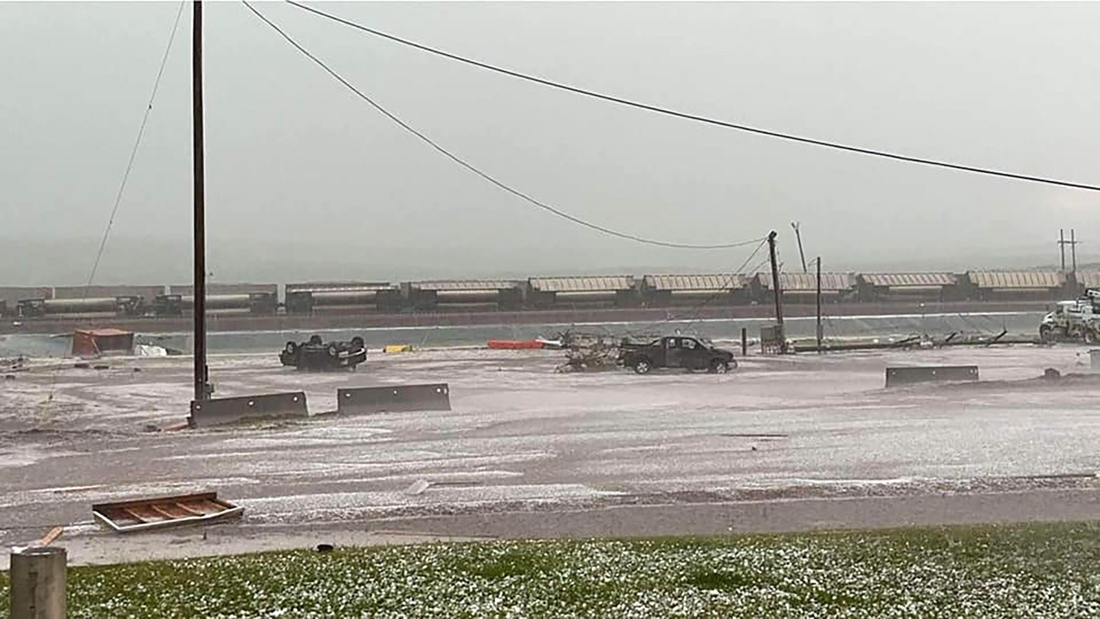 Vehicles and railcars were flipped during Friday's tornado at North Antelope Rochelle mine.