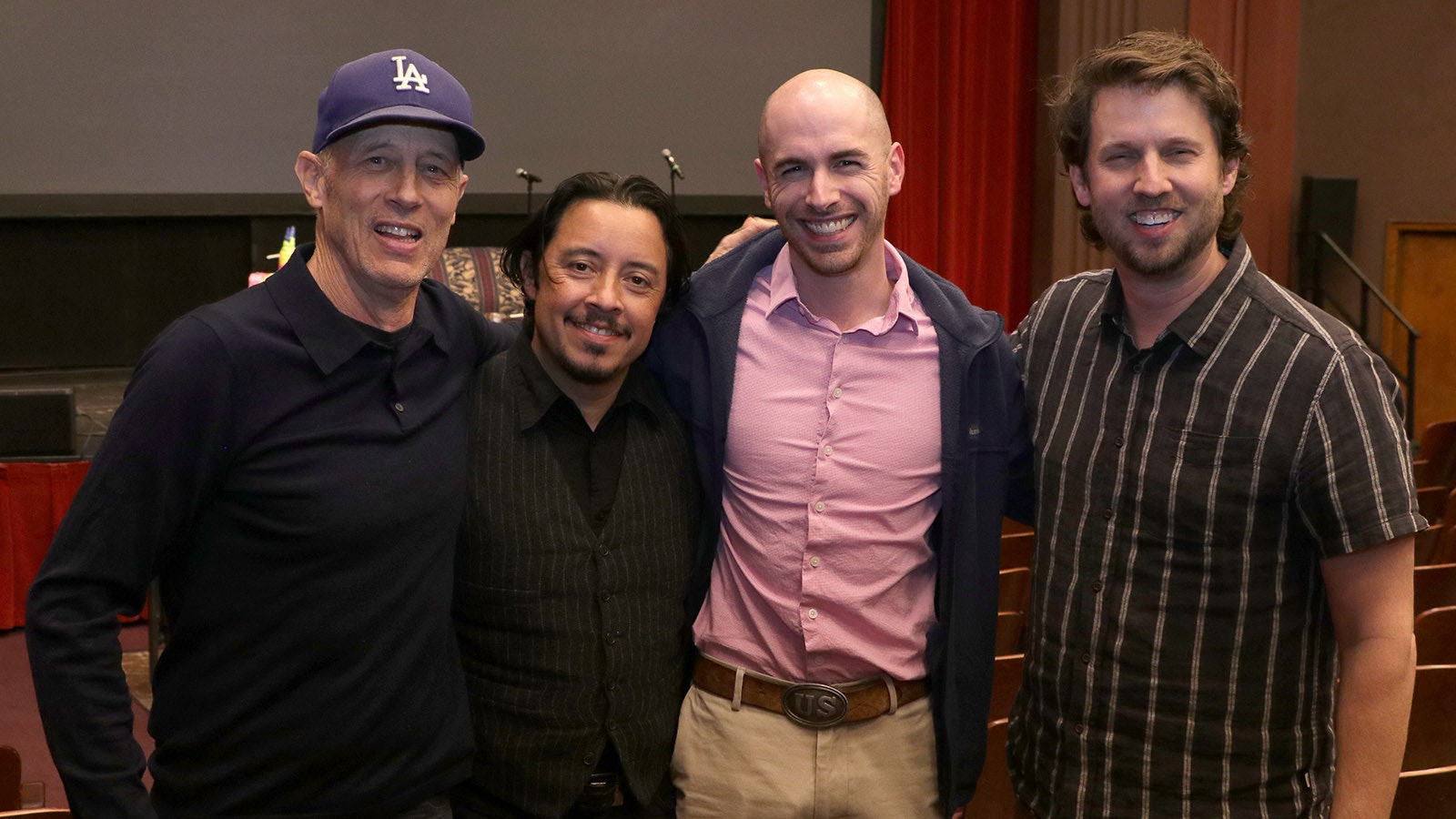 Cowboy State Daily reporter Andrew Rossi, second from right, with the stars of the cult classic "Napoleon Dynamite," from left, Jon Gries (who plays Uncle Rico), Efren Ramirez (Pedro Sanchez) and Jon Heder (Napoleon Dynamite).