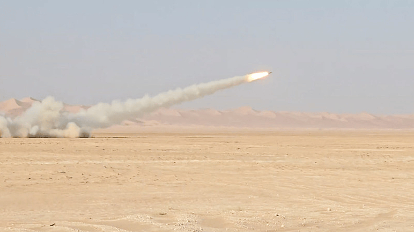 A rocket is launched during the daytime during the 2-300 Field Artillery Battalion’s deployment to the Middle East.