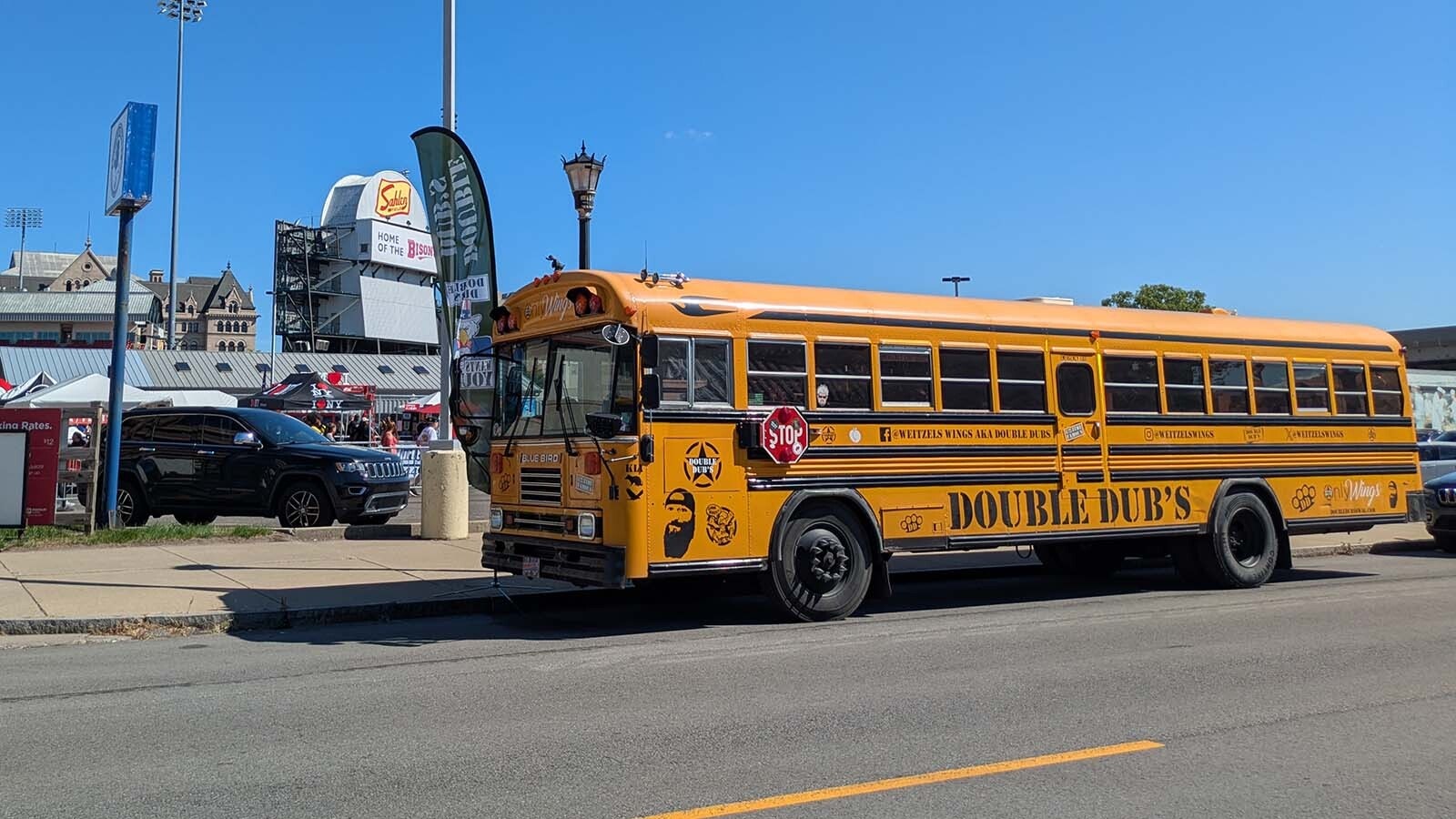 A skeleton crew from the various Double Dub's locations came out this year, with founder Trent Wetzel arriving in an old school bus that he strategically parked right in front of the festival entrance.