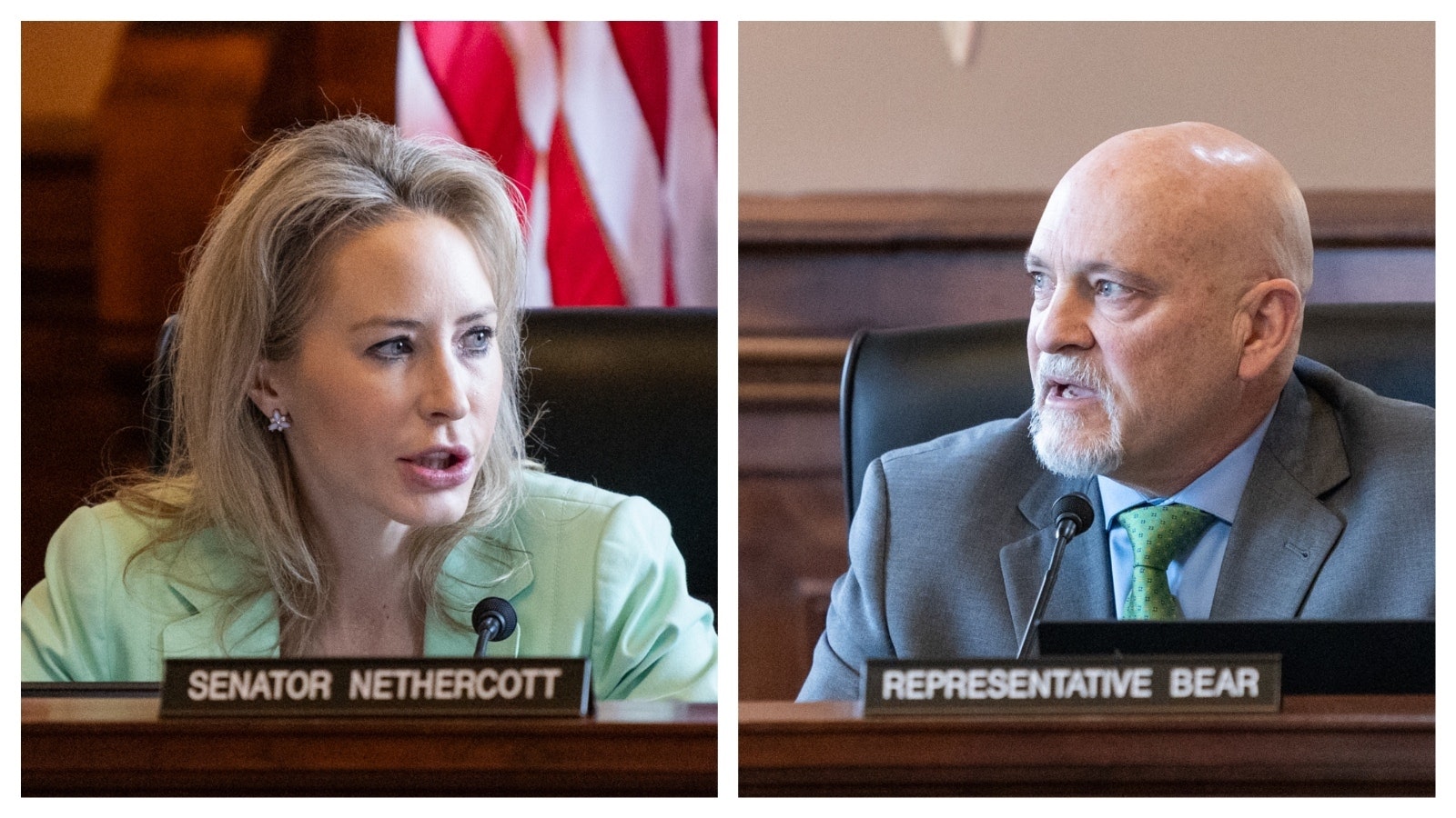 Sen. Tara Nethercott, R-Cheyenne, left, chairs the Select Committee on Capitol Financing and Investiments. Rep. John Bear, R-Gillette, is the vice chair.