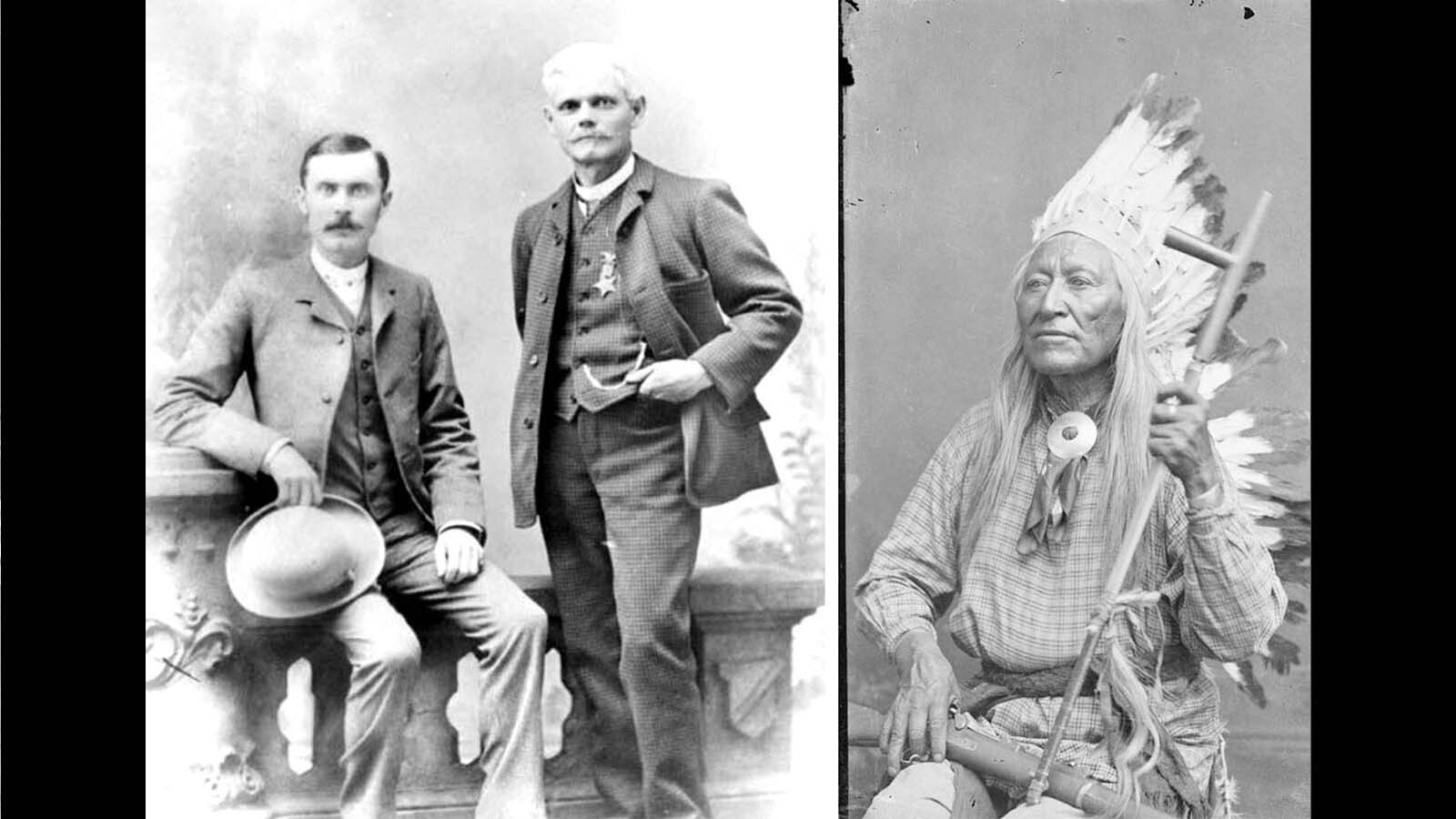 W. J. Johnston, seated, and Charles Baker along with their iconic photo of Chief Washakie.