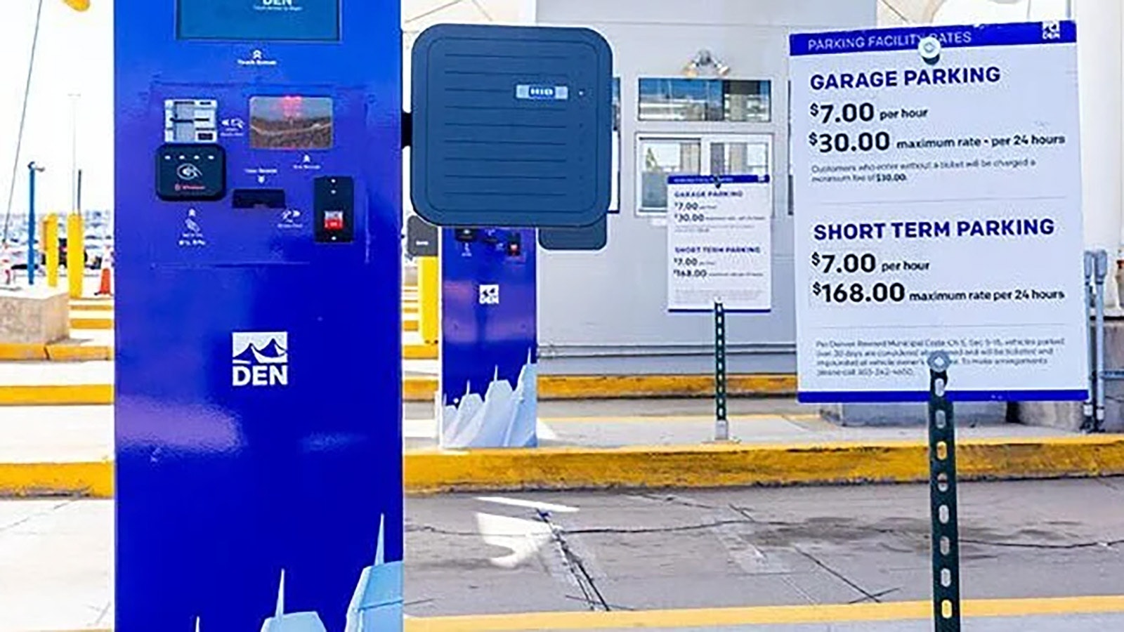 A new policy has gone into effect at Denver International Airport where people can't pay for parking with cash. Here is one of the facility's new parking kiosks that accepts digital forms of payment.