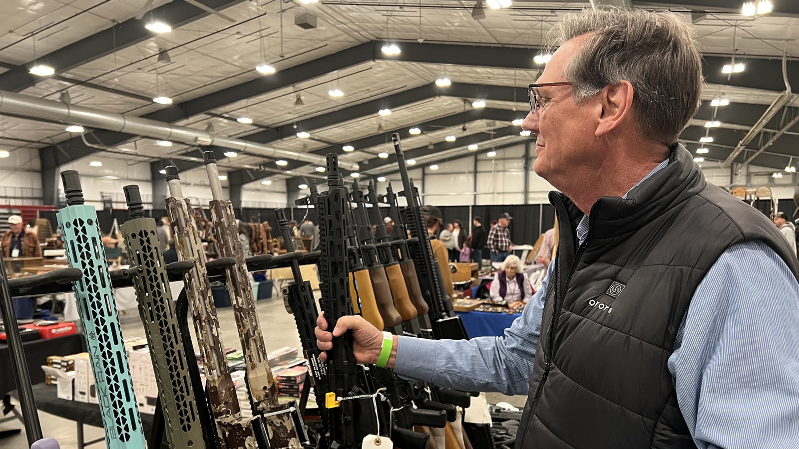 Dean Brantly of Georgia checks out his “dream gun,” a Daniel Defense AR-10 chambered in 7.62 x 51 mm NATO at the New Frontier Gun Show and Western Collectibles Show in Cheyenne.