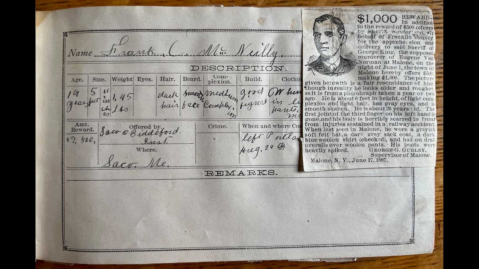 A receipt from the bounty receipt book of William Baker, son of mountain man Jim Baker.