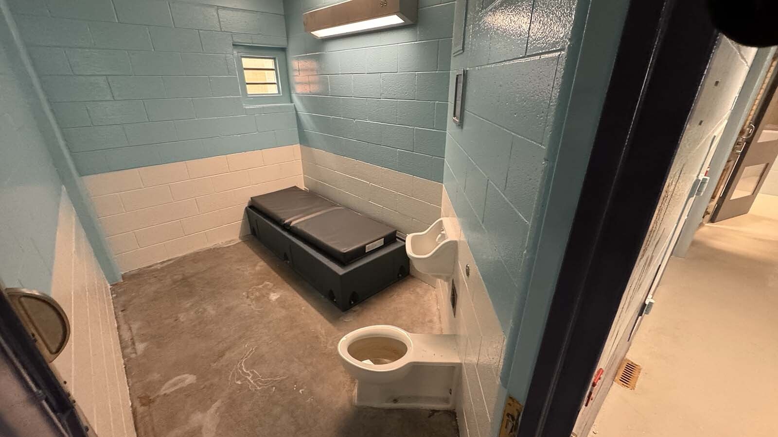 A typical cell in the new mental health pods at the Laramie County Detention Center. It's been stripped of items someone could use to harm himself.