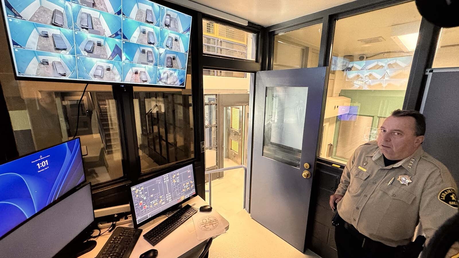 Laramie County Sheriff Brian Kozak talks about the new mental health pods at the Laramie County Detention Center, describing how a significant number of inmates have serious mental problems but the jail didn't have an adequate place to hold them. Inside the control center for both the women's and men's mental health pods.