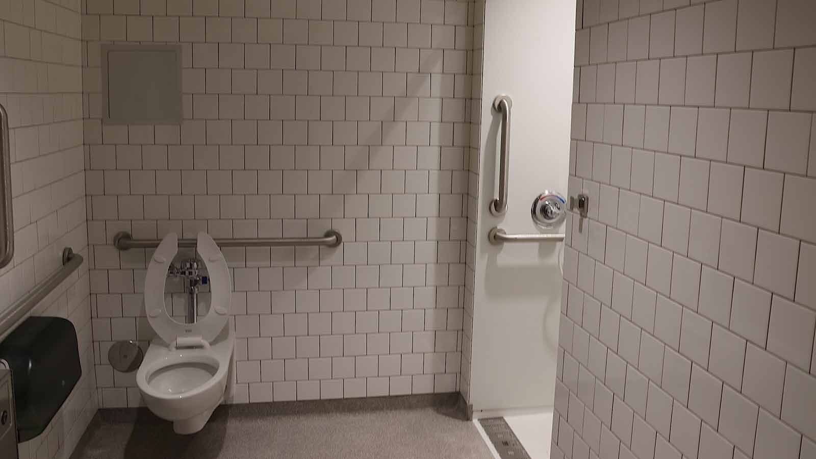 Each dorm pod in the North Hall contains individual toilet and shower spaces for those residents who don’t have them in their room.