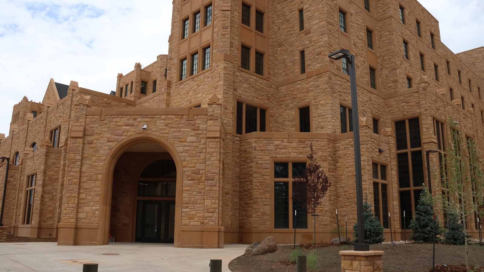 The new University of Wyoming Dining Hall entrance. The Dining Hall is part of the overall North Hall building.