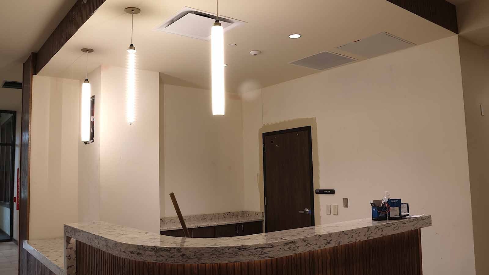 The Lobby desk in the North Hall allows staff to monitor the dorm’s secure entrance and answer any questions from residents.