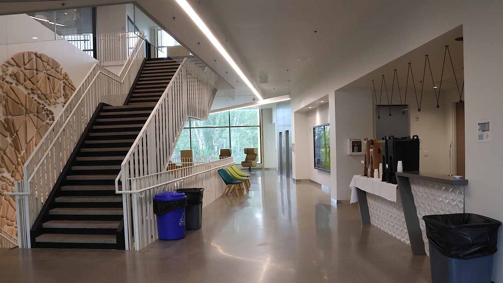 The Science Initiative building entry area. The building houses several different labs and areas for research.