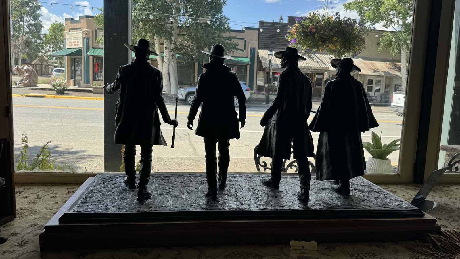 Vic Payne's bronze sculpture "The Walk, Tombstone 1881" in the window of the Vic Payne Studio and Gallery in Meeteetse. Payne lost around $8 million and eight years of work when the Caleco Bronze Foundry in Cody burned down in May 2024, and a new foundry in Meeteetse will be an immense asset to him and many bronze artists in Wyoming.