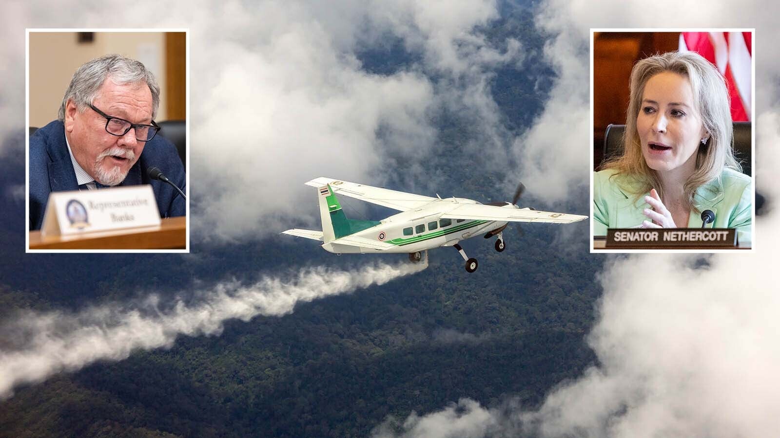 A federal bill calling for a nationwide ban of cloud seeding and other weather modification could end Wyoming’s controversial program for good. Some Wyoming legislators like Rep. Mike Schmid, left, support the ban, while Sen. Tara Nethercott, right, calls it a “knee-jerk reaction.”