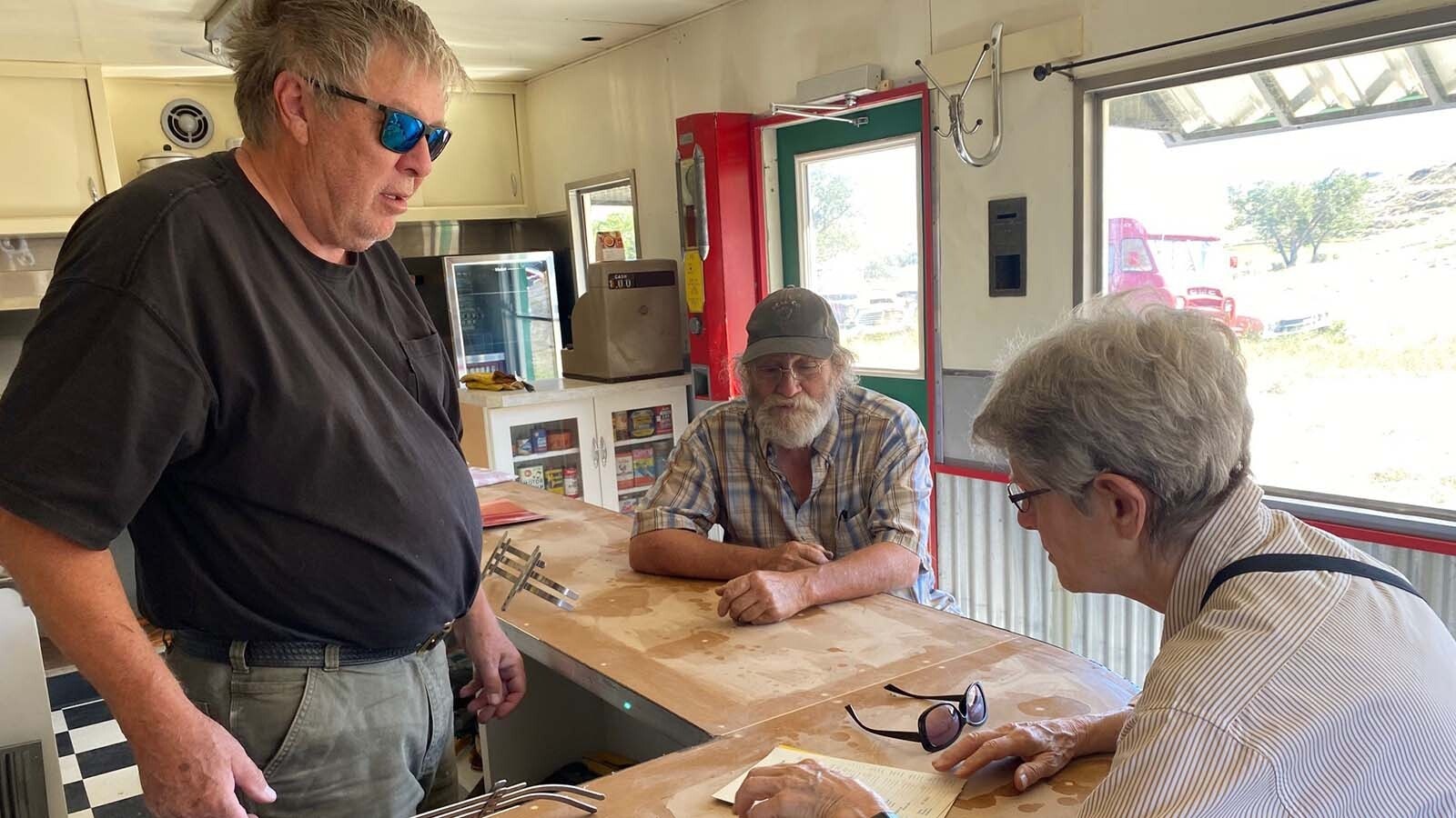 Jules Cutter, from left, Ken Quintilianni and Marsha Harris inside the tiny, vintage Nifty Niner Diner.