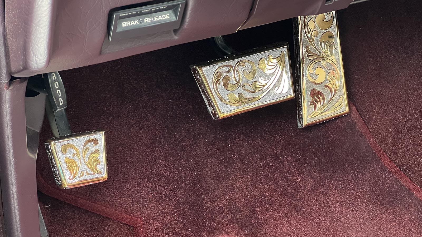 Even the pedals are engraved in chrome and gold plate.