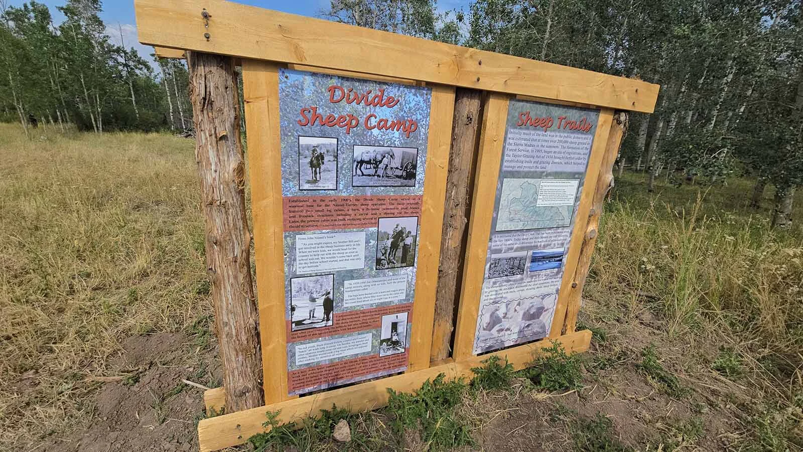 An interpretive sign has been placed at the Niland Cabin in the Medcine Bow-Routt National Forest, which is being restored.