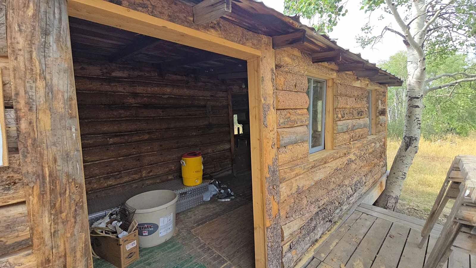 A new front made of pine logs has been placed on the Niland cabin in the Medcine Bow-Routt National Forest.