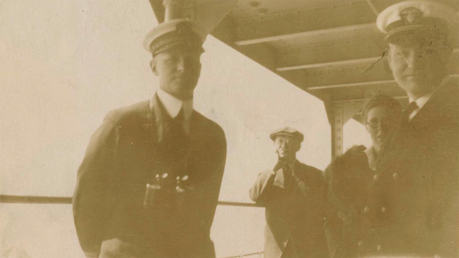 This undated and faded photo, believed to be from sometime around 1933, shows Admiral Chester Nimitz, left, with Wyoming native Walter Doyle, rightf, and two other unidentified crewmen.