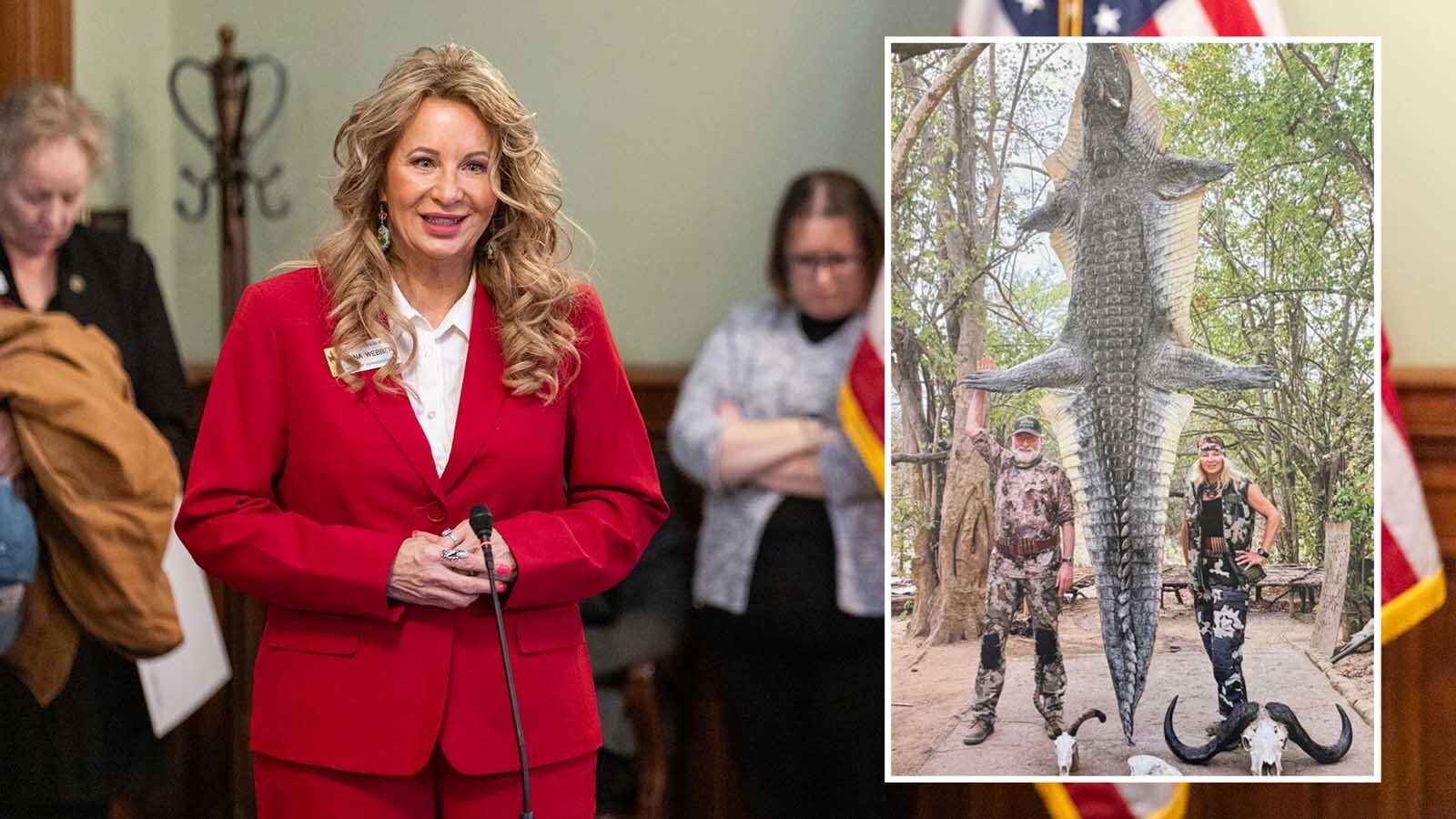 The ex-boyfriend of Wyoming Rep. Nina Webber is suing her on claims she cheated him out of $6,000 for a Zimbabwe leopard- and elephant-hunting trip that followed an earlier safari to hunt hippo and crocodile. A bench trial in the case is ongoing.