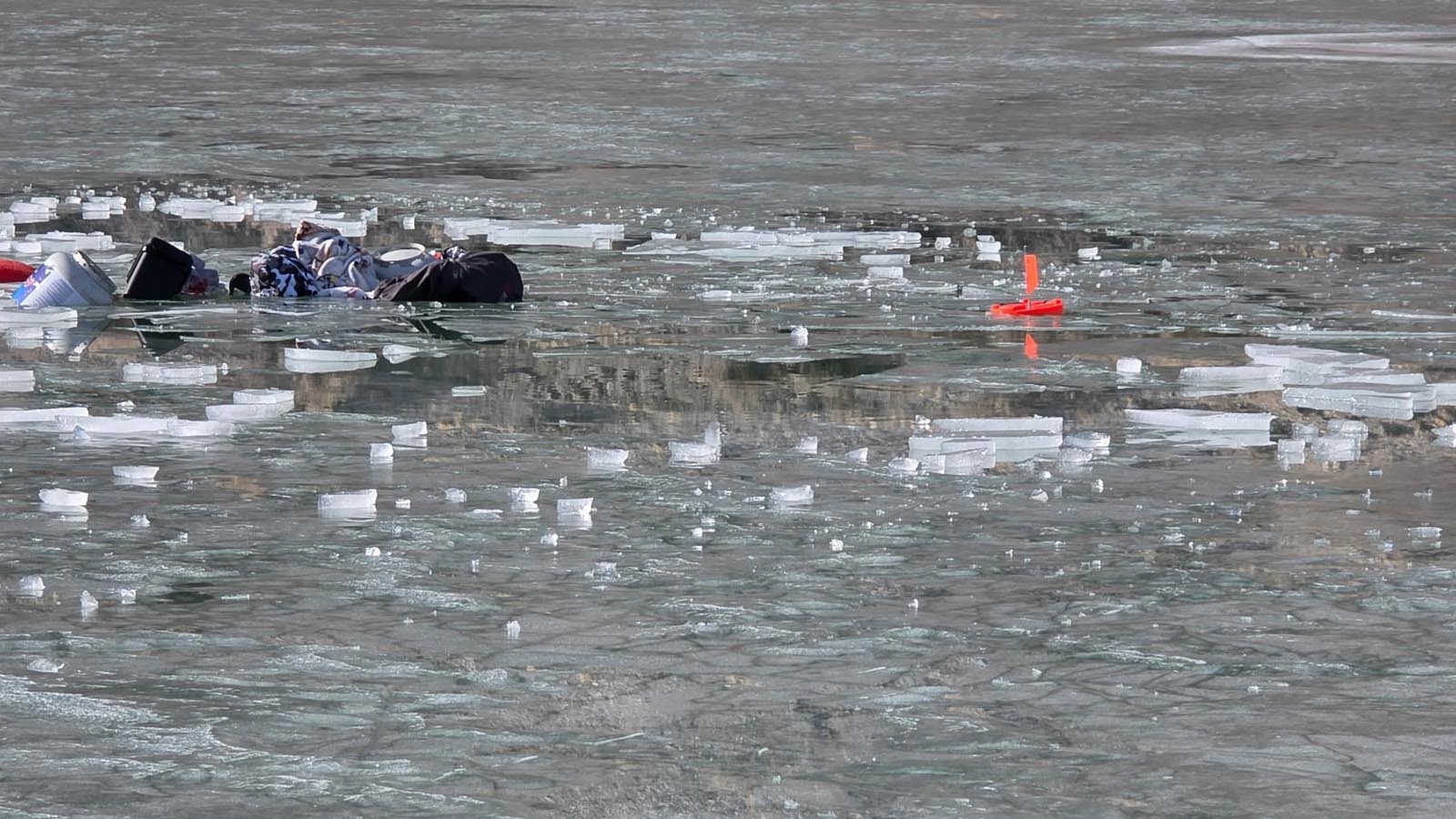 Some anglers pushed their luck on thin ice in Firehole Canyon near Flaming Gorge Reservoir on Feb. 7, and the sled with all their gear on it plunged through the ice.