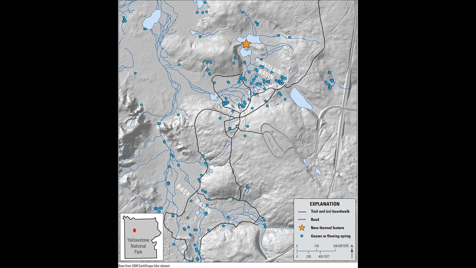 A new thermal pool was discovered in the Porcelain Basin area of Norris Geyser Basin near a spot that geologists colloquially refer to as “Tree Island.” Geologists spotted it during their first trip into the area April 10.