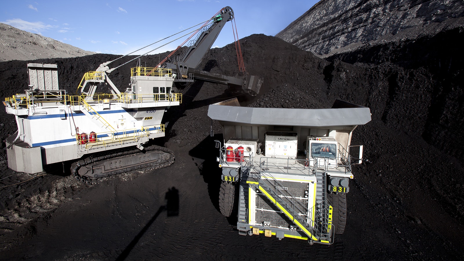 A shovel fills a haul truck at the North Antelope Rochelle mine in northeast Wyoming.