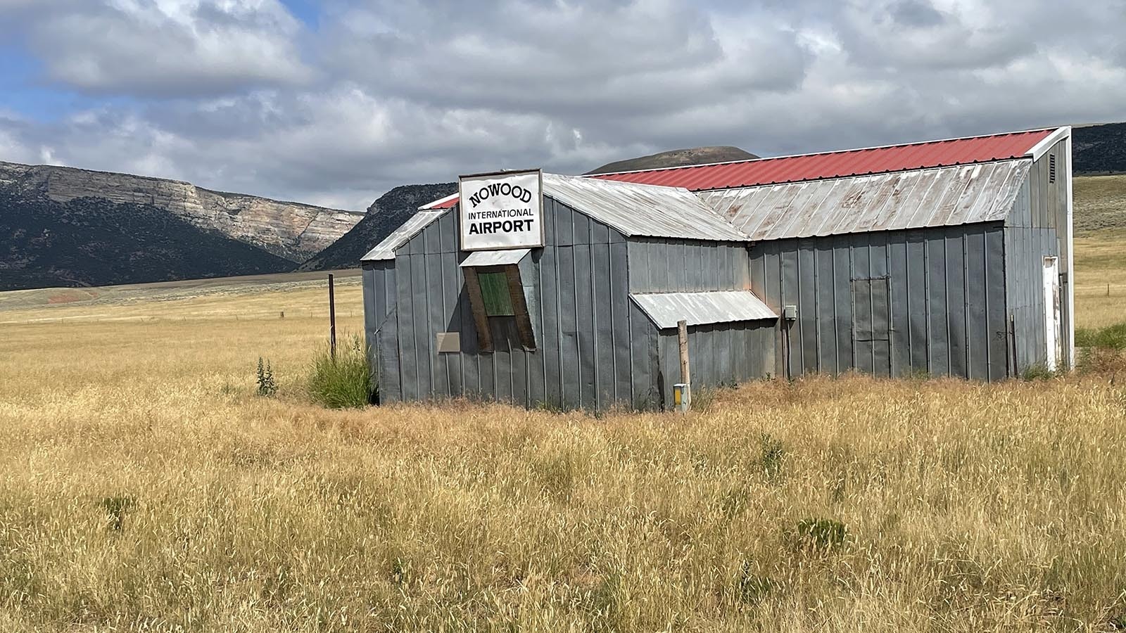 The Nowood International Airport sign at the Orchard Ranch south of Ten Sleep, Wyoming, has been in place for many years and was a gift to the Orchard family from some hunters.