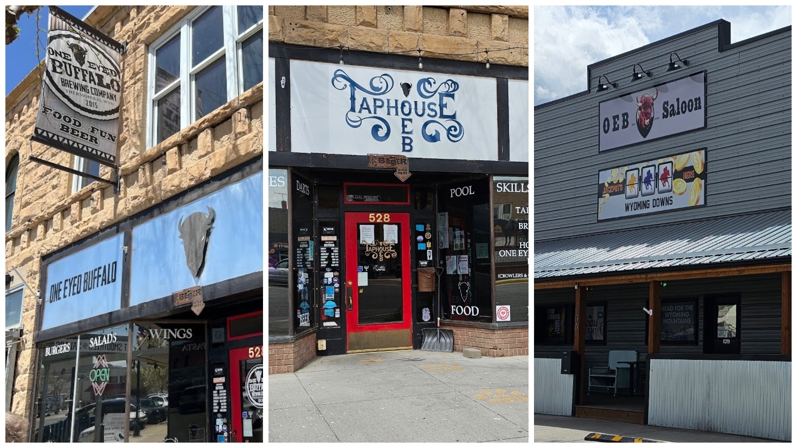 In Thermopolis, Wyoming, the One Eyed Buffalo is so popular in this town of less than 3,000 people that there are three branded business, the One Eyed Buffalo Brewing Co., from left, One Eyed Buffalo Taphouse and One Eyed Buffalo Saloon.