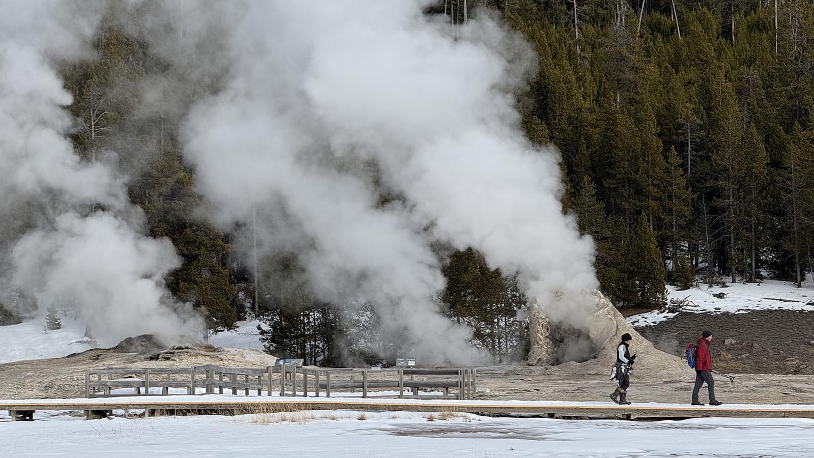 Grand, Vent, and Turban Geysers in the Upper Geyser Basin in Yellowstone National Park.