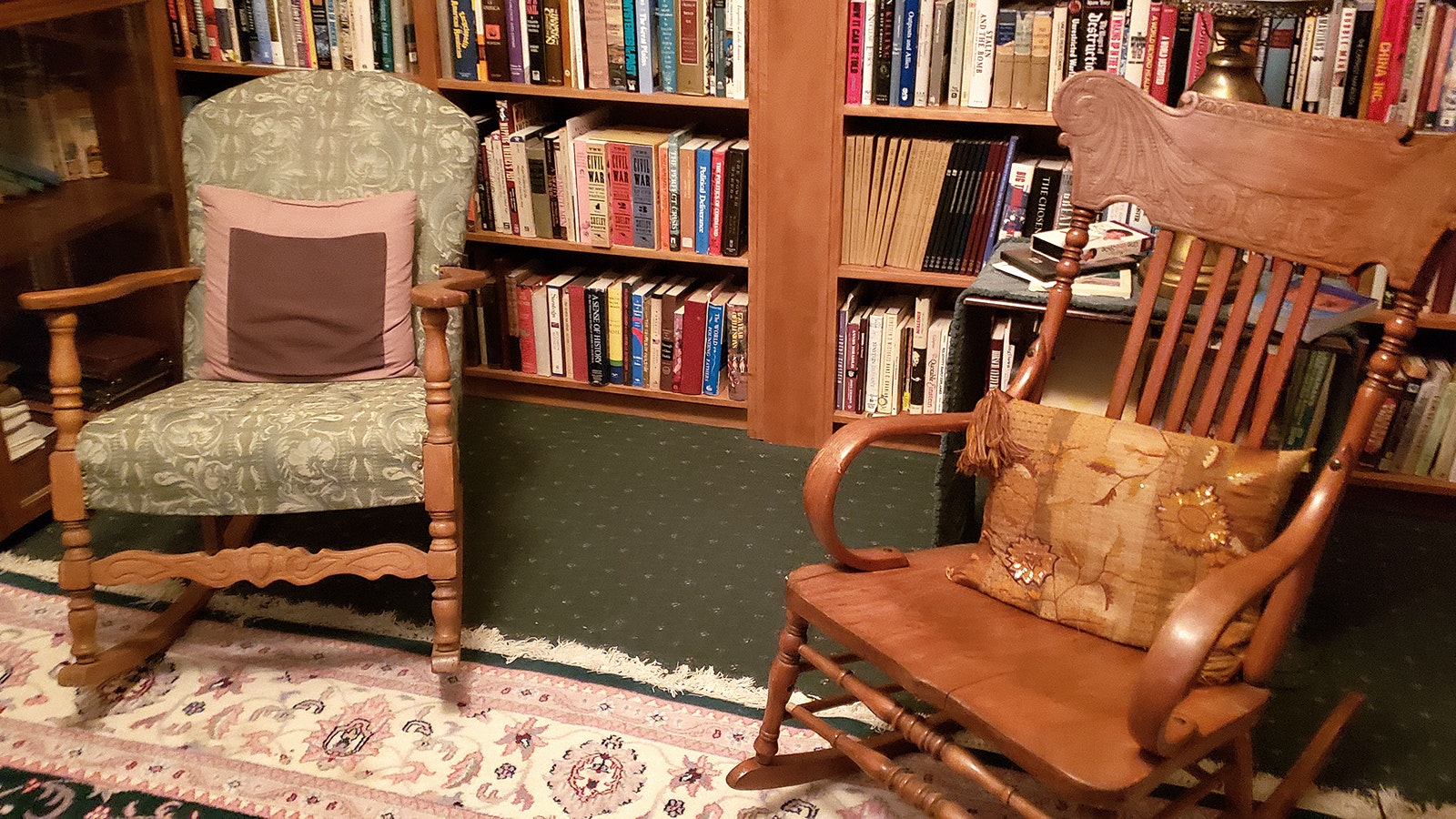 In addition to the Herbert Hoover couch there are rocking chairs to sit in and read in the hotel library.