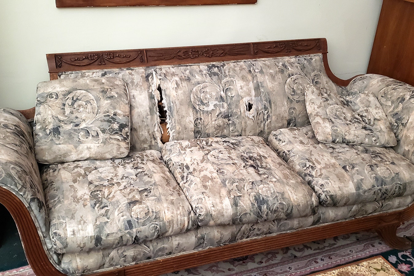 The Herbert Hoover couch looks like it should be sitting on a curb as trash instead of having an honored place in the historic Occidental Hotel. It was once owned by President Herbert Hoover, and popular lore has it the rips and tears in it were caused by fishhooks Hoover would keep in his pockets.