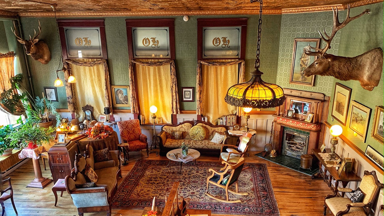 The lobby at the Occidental Hotel in Buffalo, Wyoming, is eclectic, elegant and 100% Old West Wyoming.