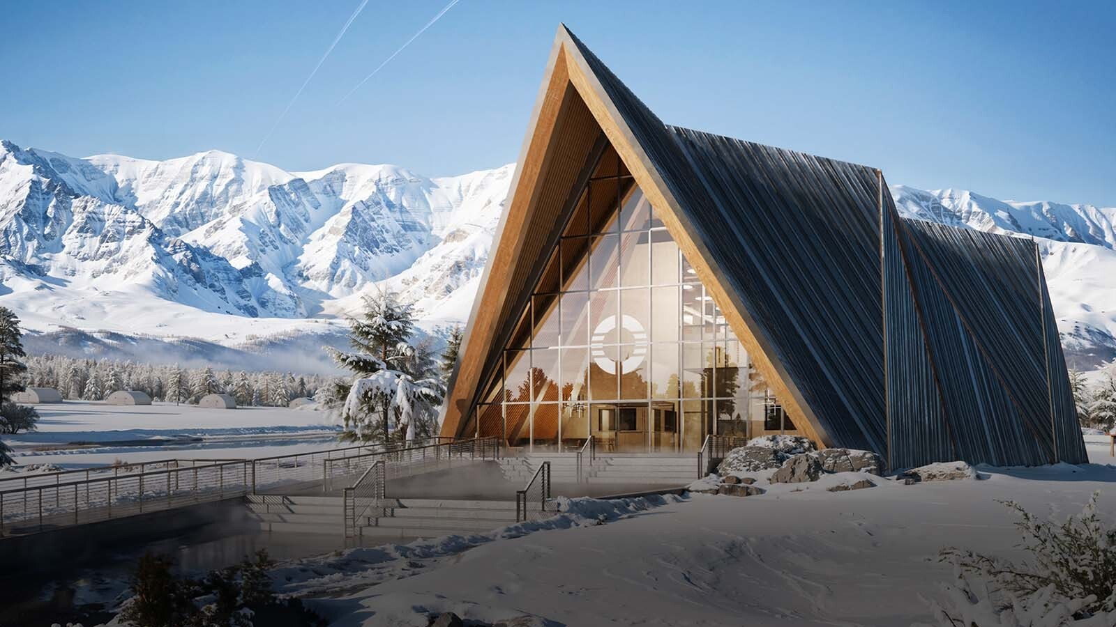 Oklo Inc. has been issued a Notice of Intent to Award to design, construct, own, and operate a microreactor as part of a nuclear energy pilot at the Air Force’s preferred location, Eielson AFB, in Alaska. This artist’s concept image will be similar to a facility that will provide reliable, and secure power, according to Oklo marketing materials.