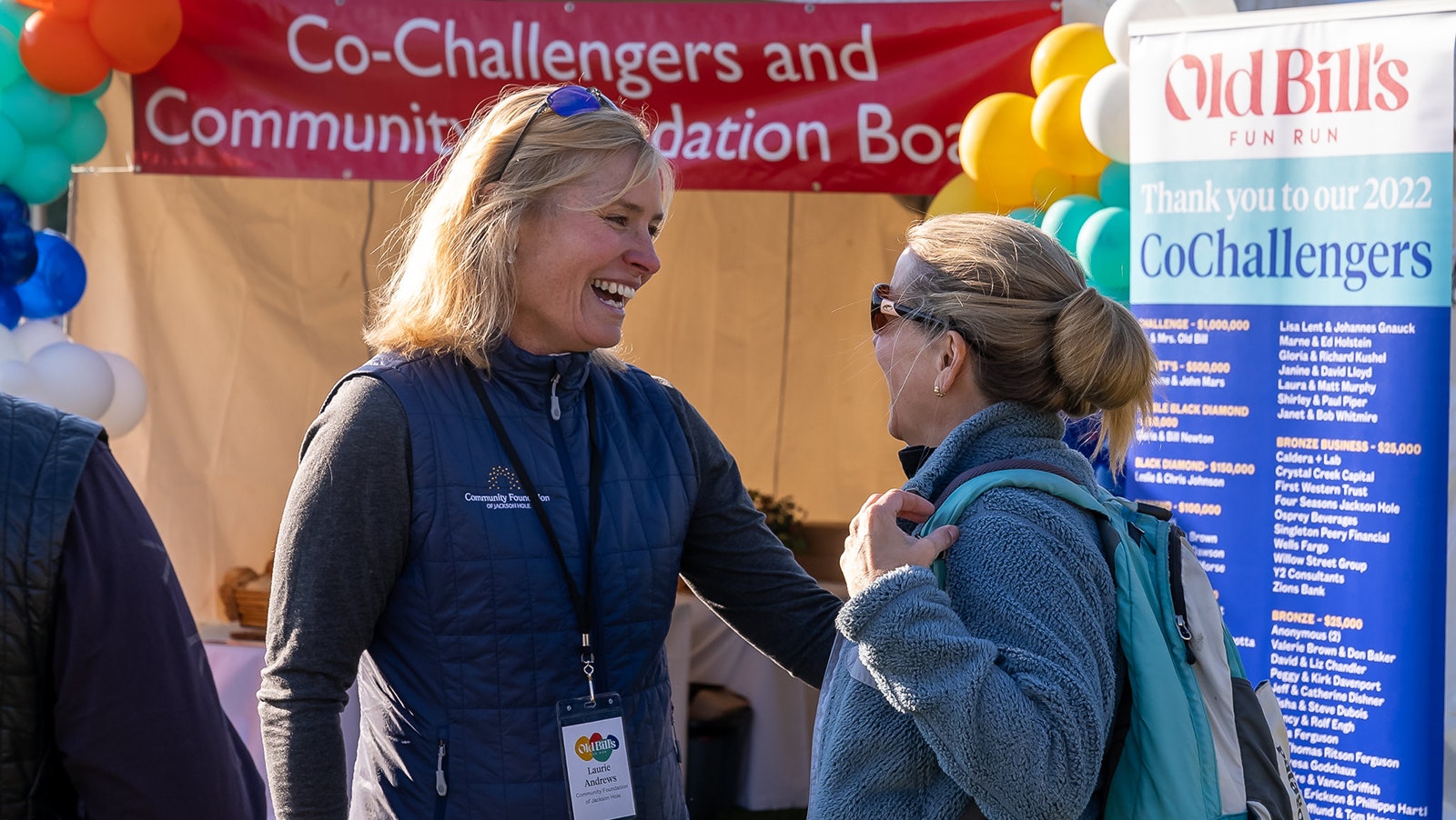 Community Foundation of Jackson Hole President Laurie Andrews has a laugh with someone at a previous Old Bills event.