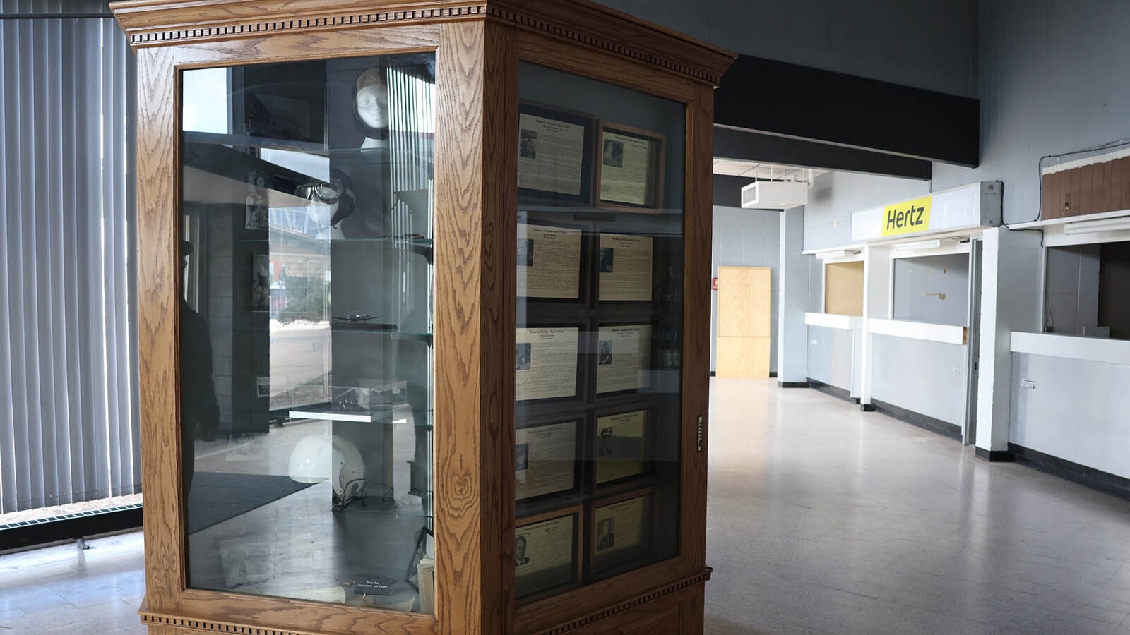 A glass case that sits inside the old terminal contains information on members of the Wyoming Aviation Hall of Fame. The plan is to make part of the building a place that honors the state’s aviation history.
