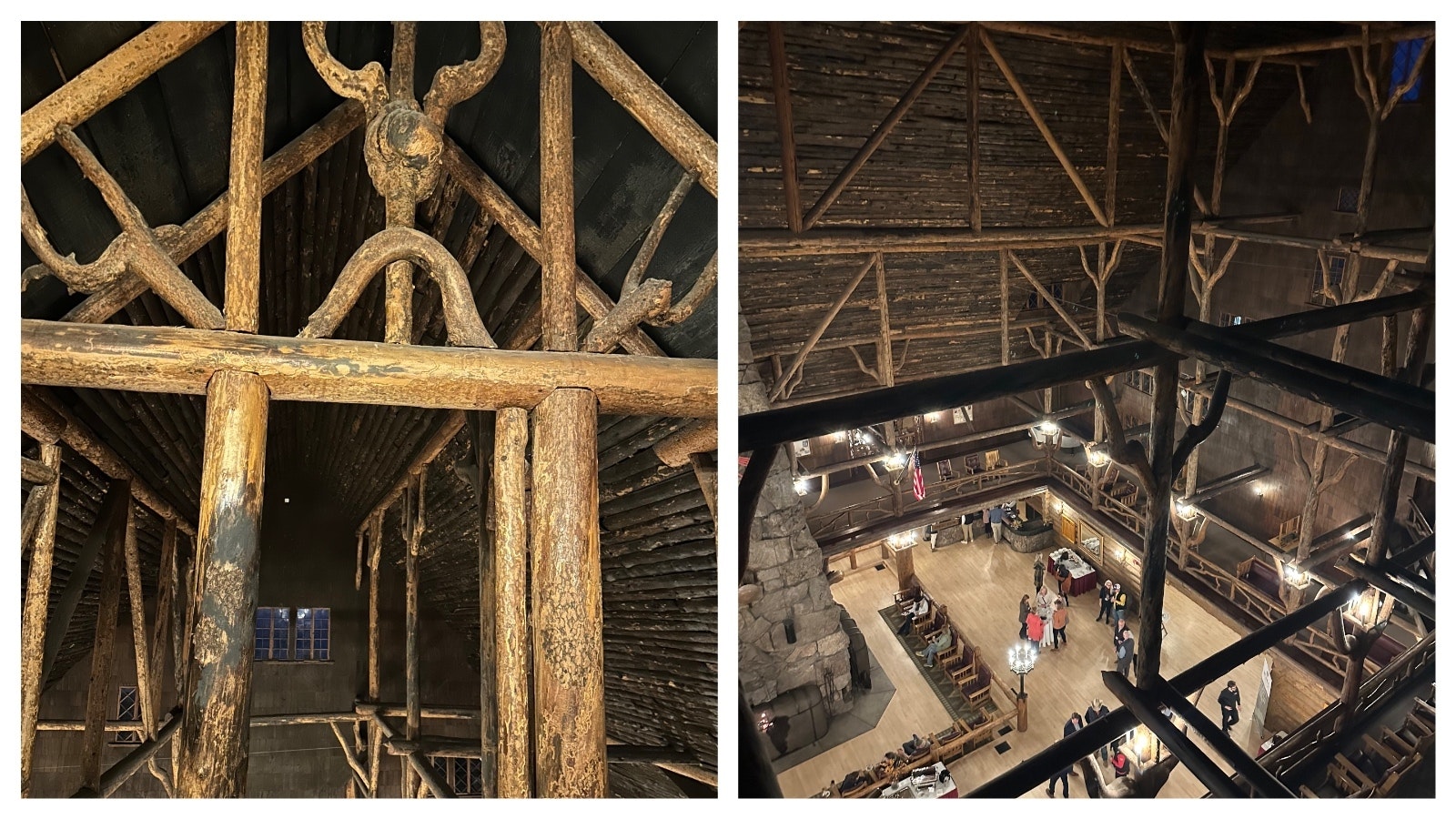 Views of and from the Old Faithful Inn crow's nest.