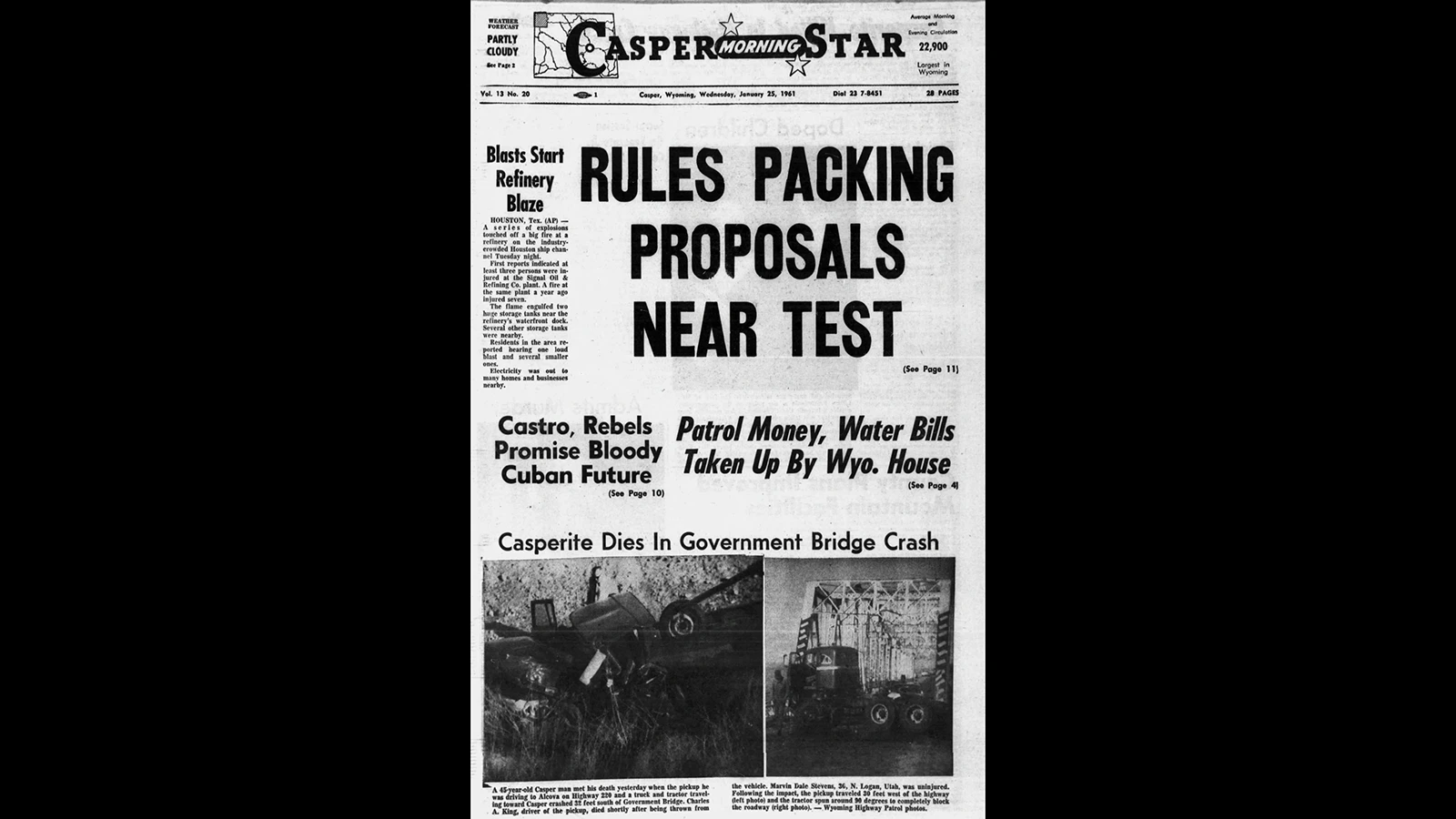 The Casper Morning Star in January 1961 put a wreck on the bridge on its front page.