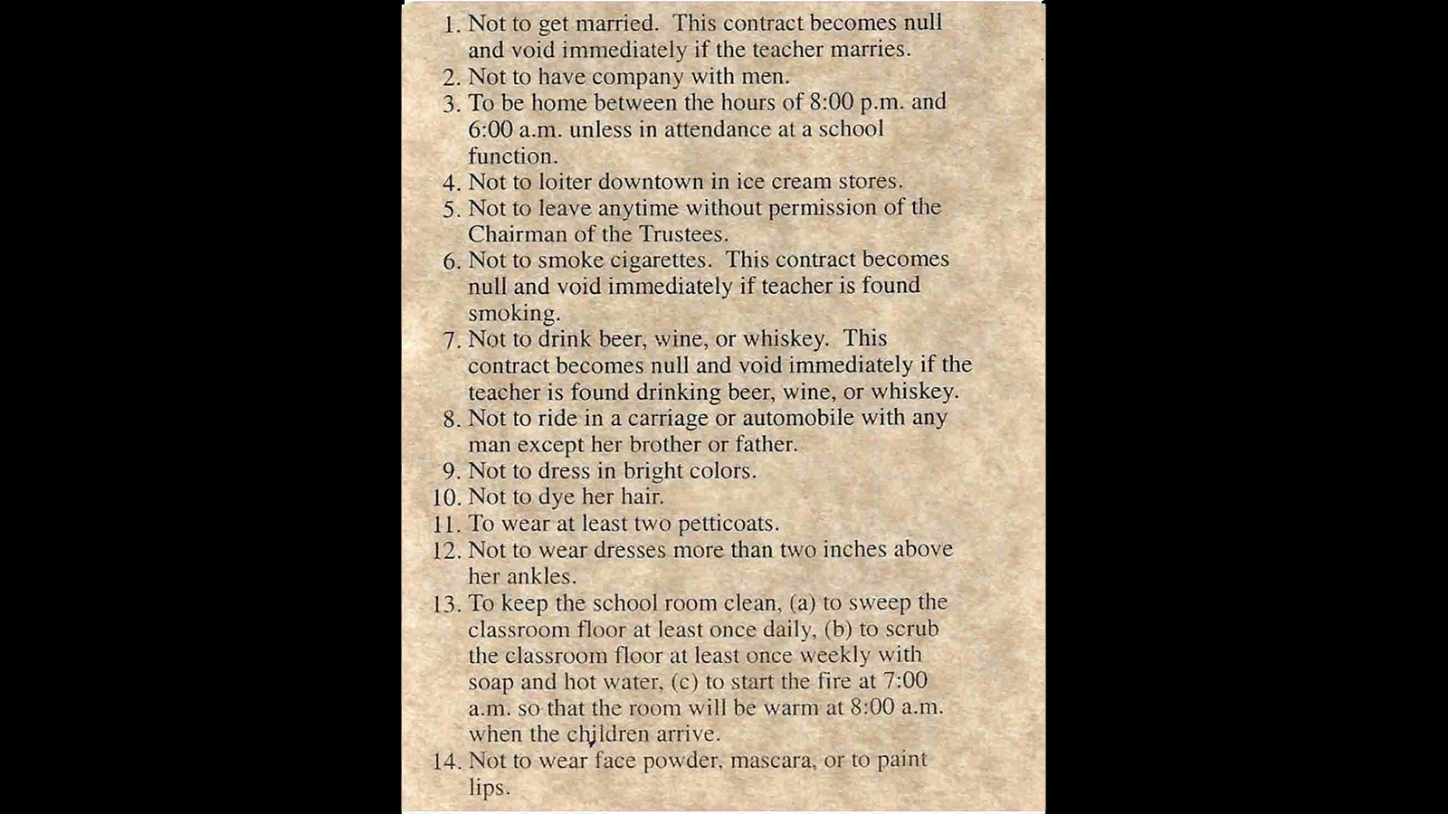 Rules of the teaching contract signed by Elise Mayor in 1926.