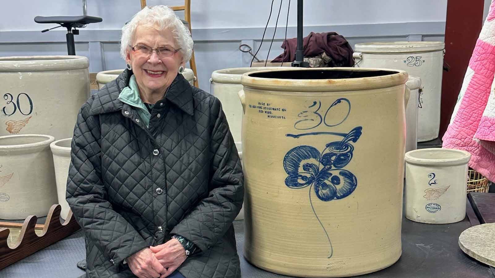 This rare antique crock comes with butterfly art and deep roots in Red Wing, Minnesota, southeast of Minneapolis on the Mississippi River. It sold for $32,000 on Jan. 10, just in time for its owner’s 91st birthday, auctioneer Ken Bramer told Cowboy State Daily. Lois Jurgens said when she heard the selling price, it felt like she was in a dream.