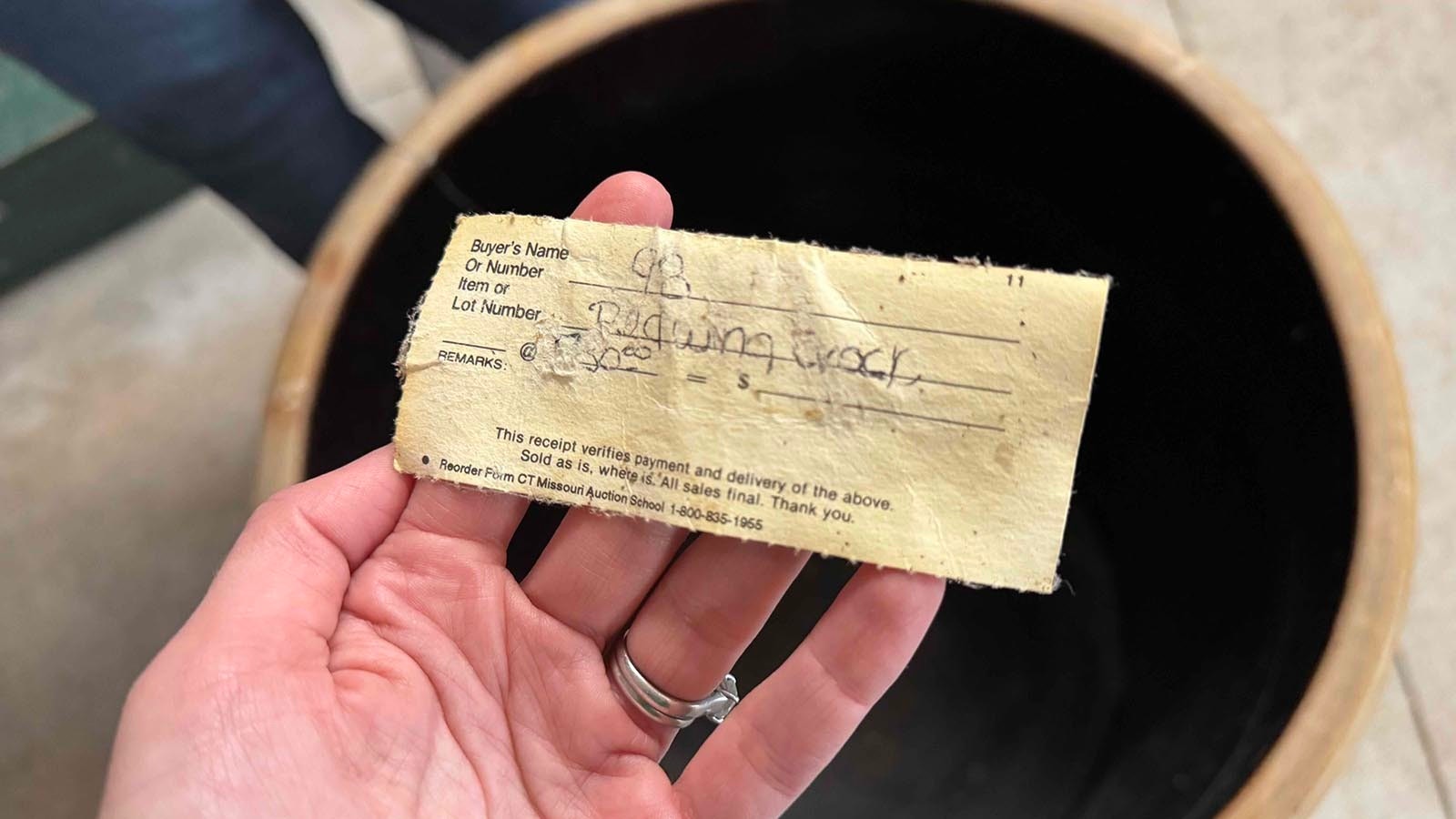 The original bill of sale for the recently surfaced "twin crock."