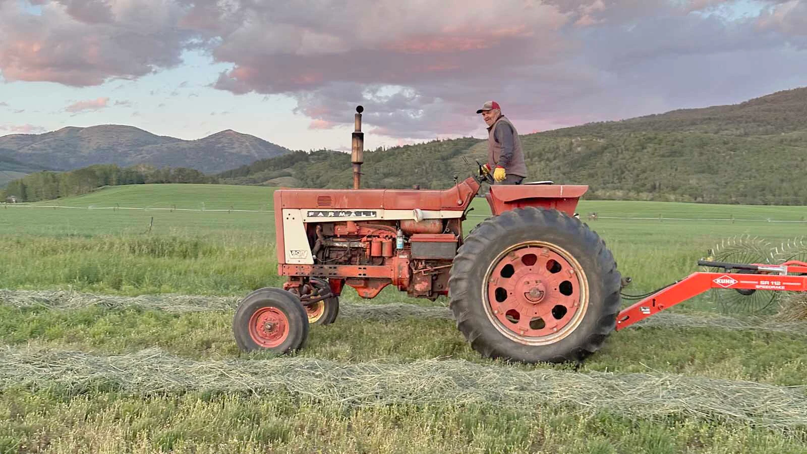 Steve Green raking hay in his fields in Alta. He typically gets one-to-two cuttings during the summer.