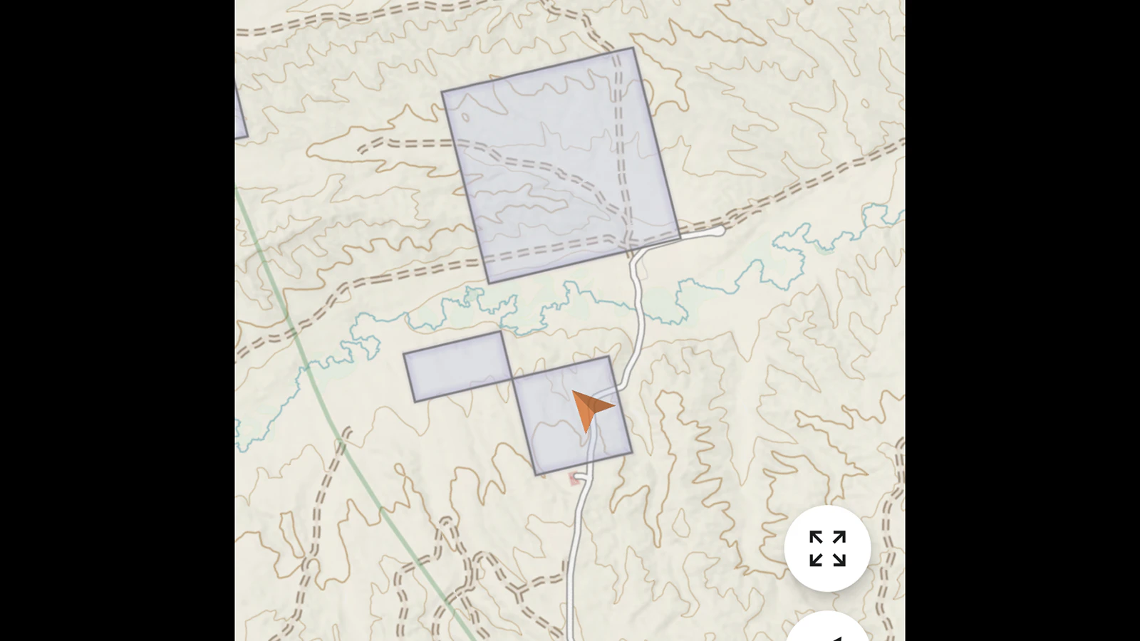 OnX map showing public land surrounded by private land