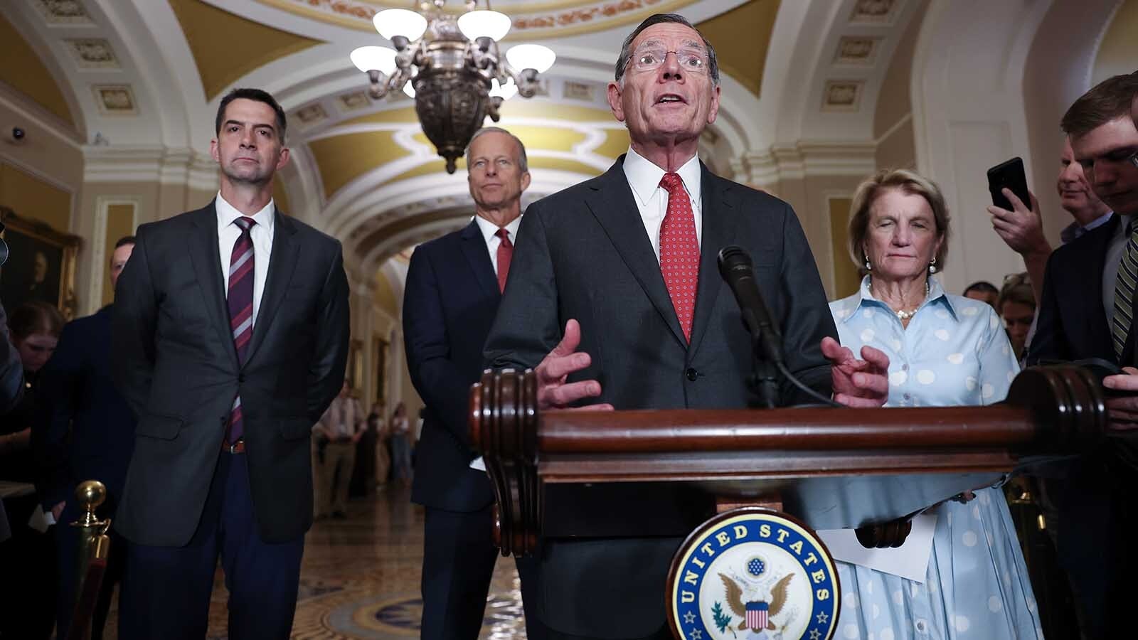 U.S. Sen. John Barrasso, R-Wyoming, talks to reporters about the One Big Beautiful Bill Act.