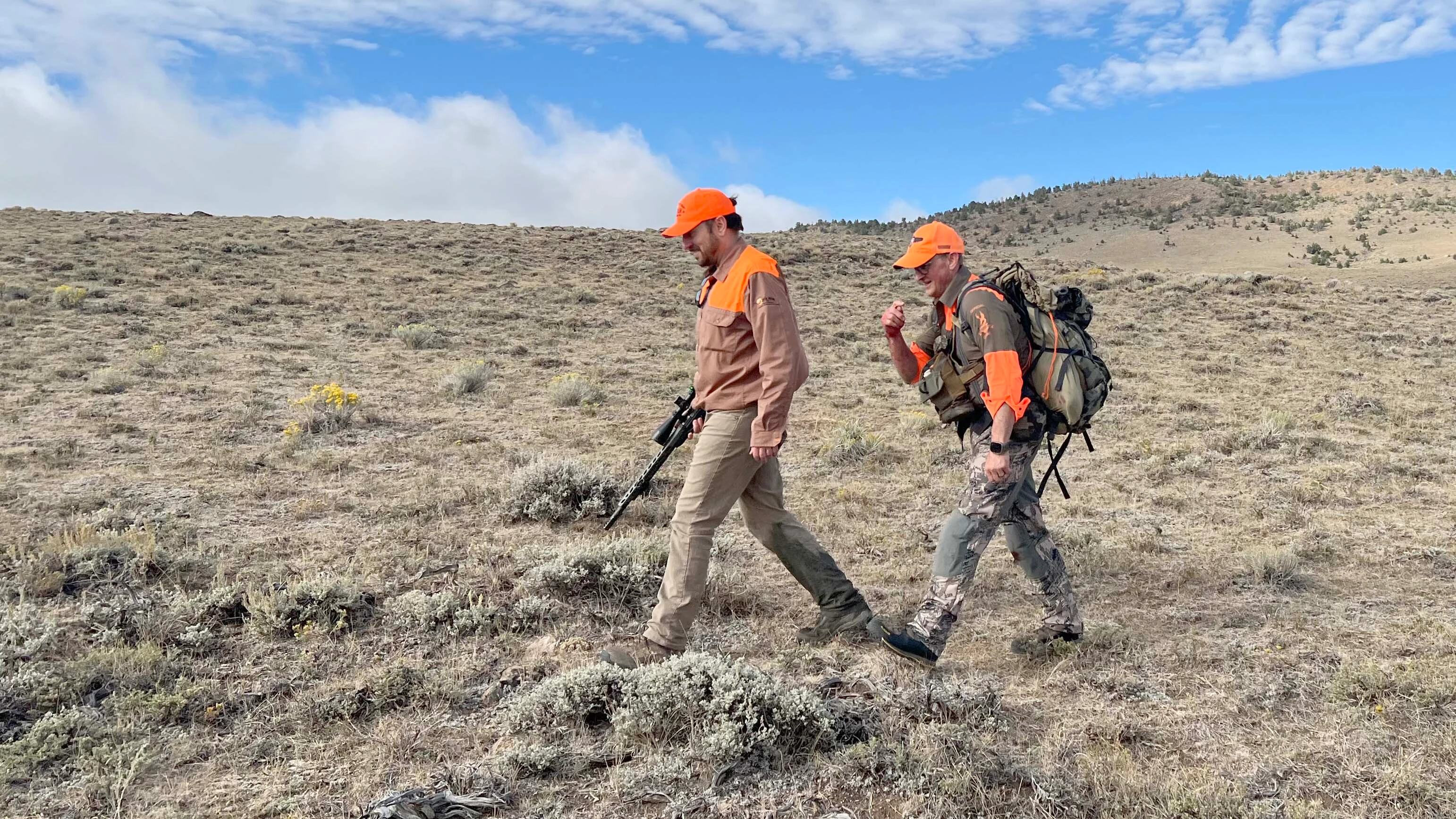 Hunter Evan Thalgott and guide Mike Lilygren return from a successful morning during the One Shot Antelope Hunt on Sept. 19, 2026.