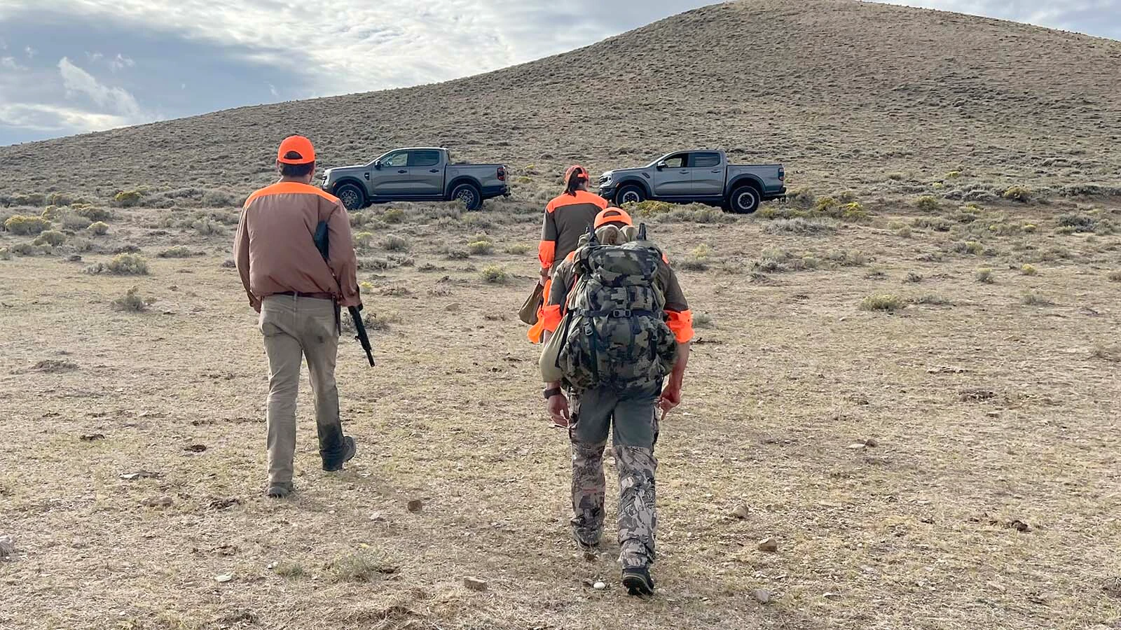 Hunters and guides return to their trucks Sept. 19 during the One Shot Antelope Hunt on Sept. 19, 2026.
